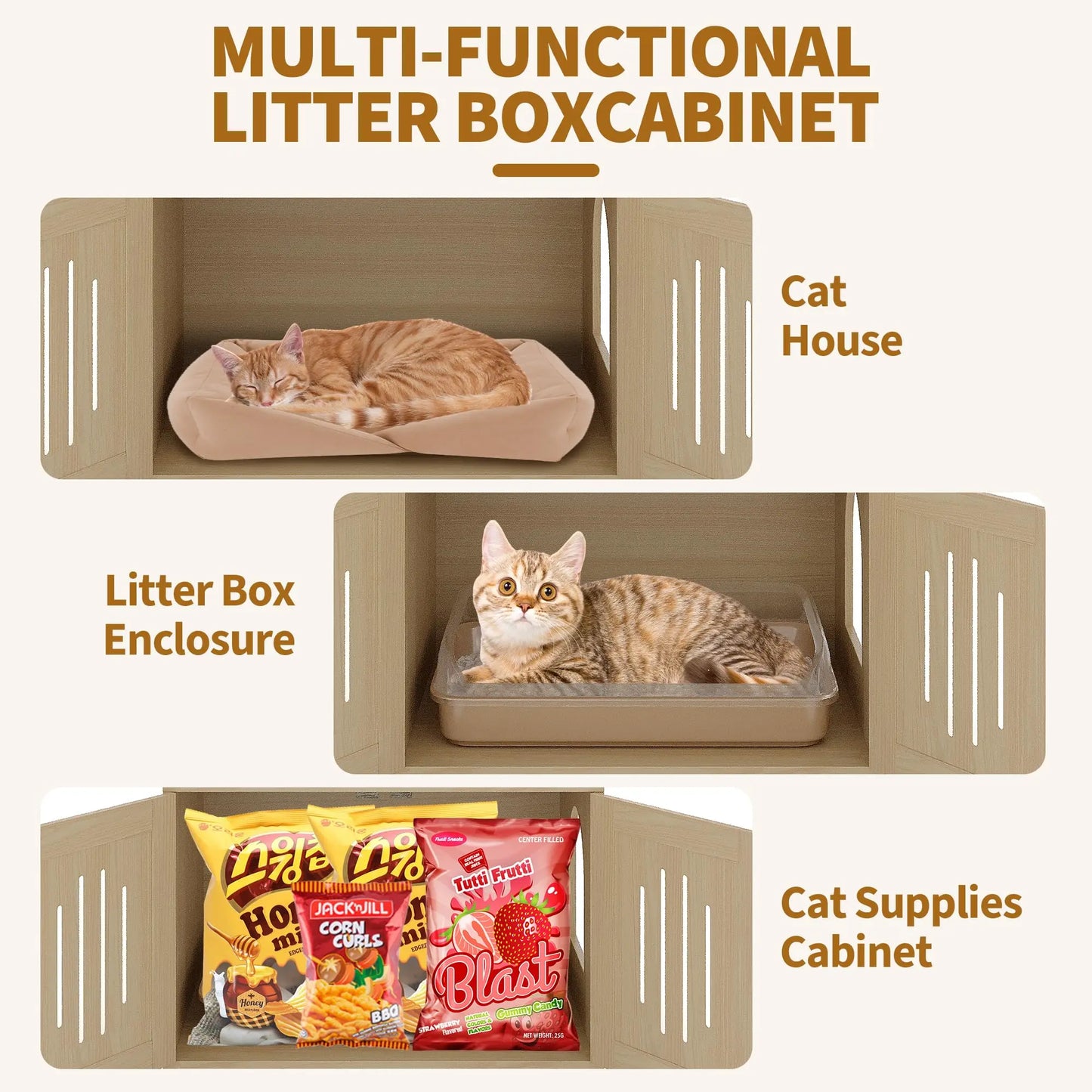 Cat Tree, 66.9-Inch Cat Tower with Litter Box Enclosure, Large Condo with Food Station, Storage, Scratching Posts, Hammock