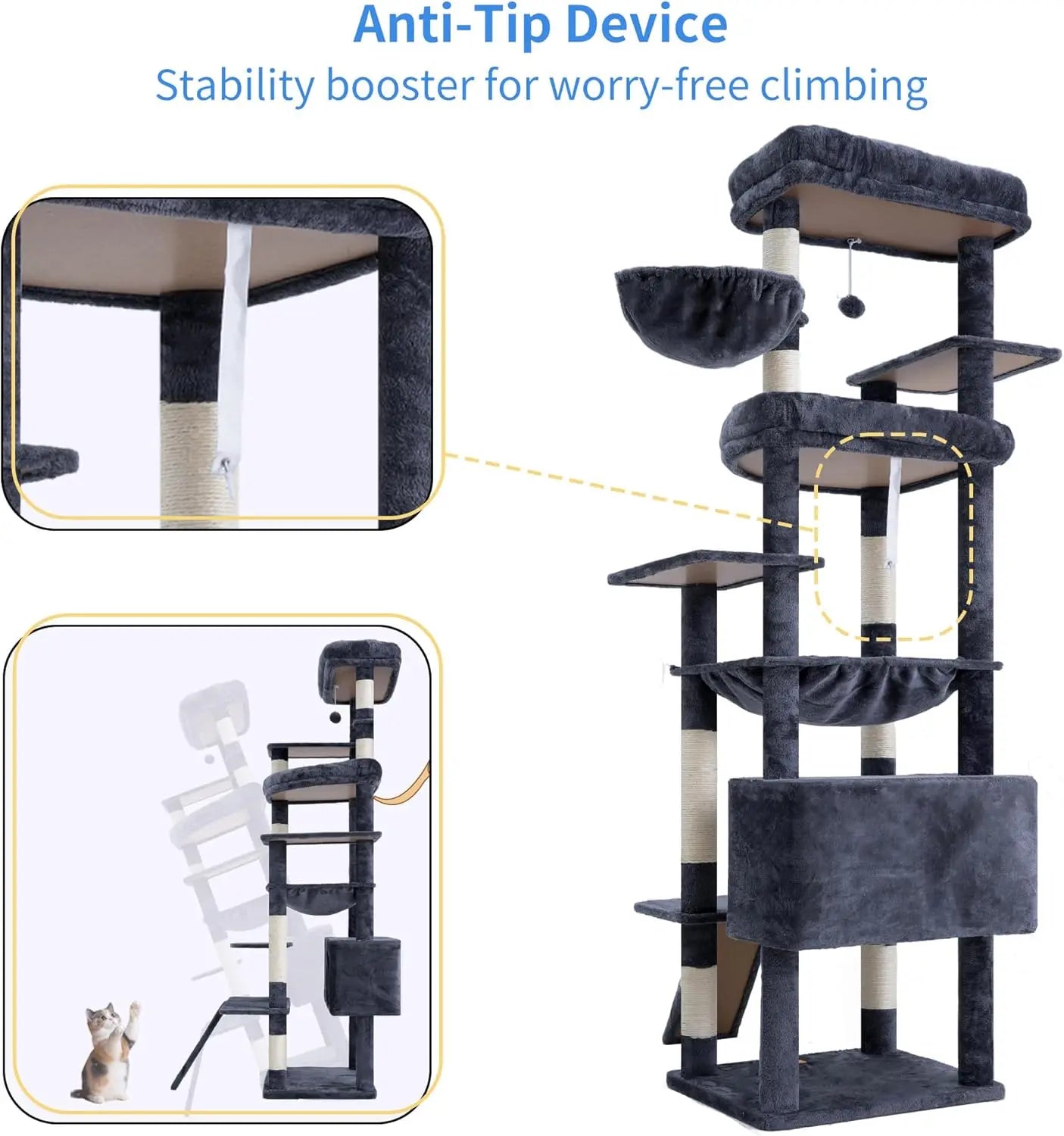 80-Inch Multi-Level Cat Tower for Large Indoor Cats with Spacious Perches, Scratching Board, and Caves