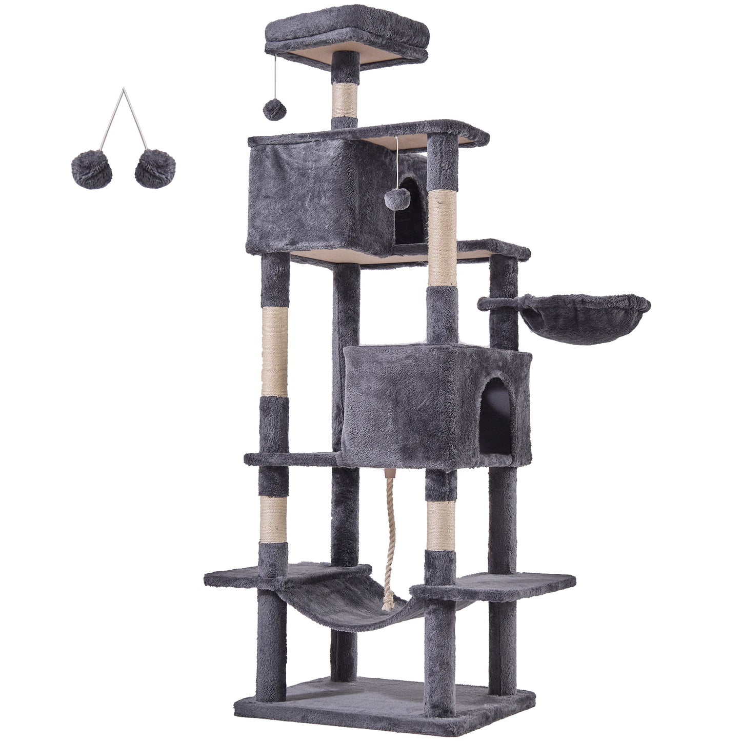 Cat Tree Tower 66 Inch Large Multi Level Cat Climbing Tower with Condo Natural Sisal Scratching Posts