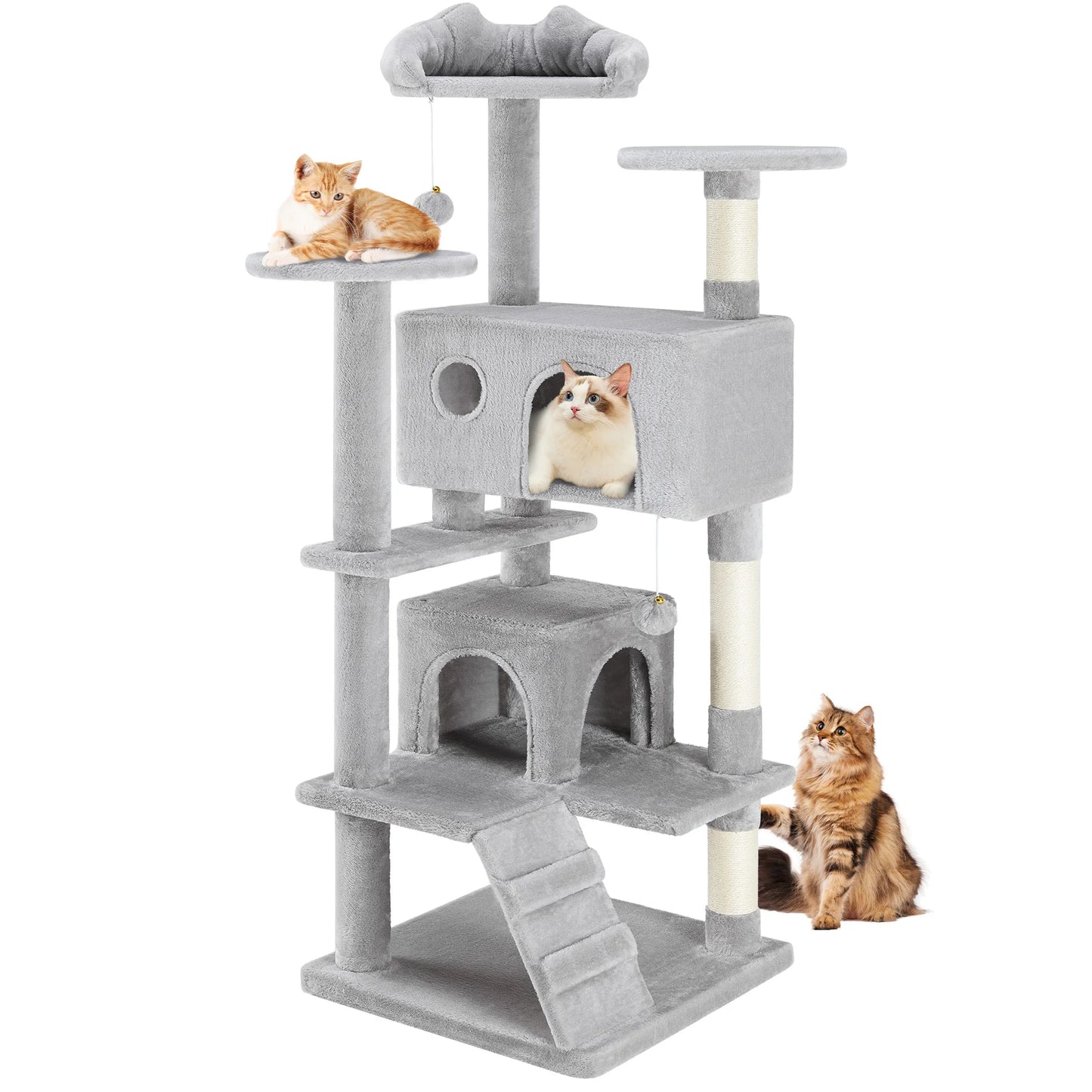 54in Tall Multi-Level Cat Tree Tower for Indoor Pet Furniture Stable Kitty Play House with Sisal Scratching Post