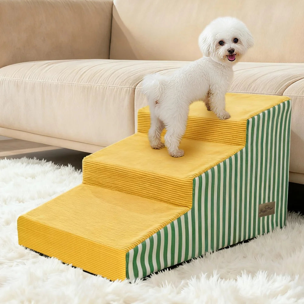 Dog Damp Step 3/4/5 Steps High-Density Foam Dog Stairs with Gentle Slope for High Beds and Sofa, Washable Cover, Vibrant Color