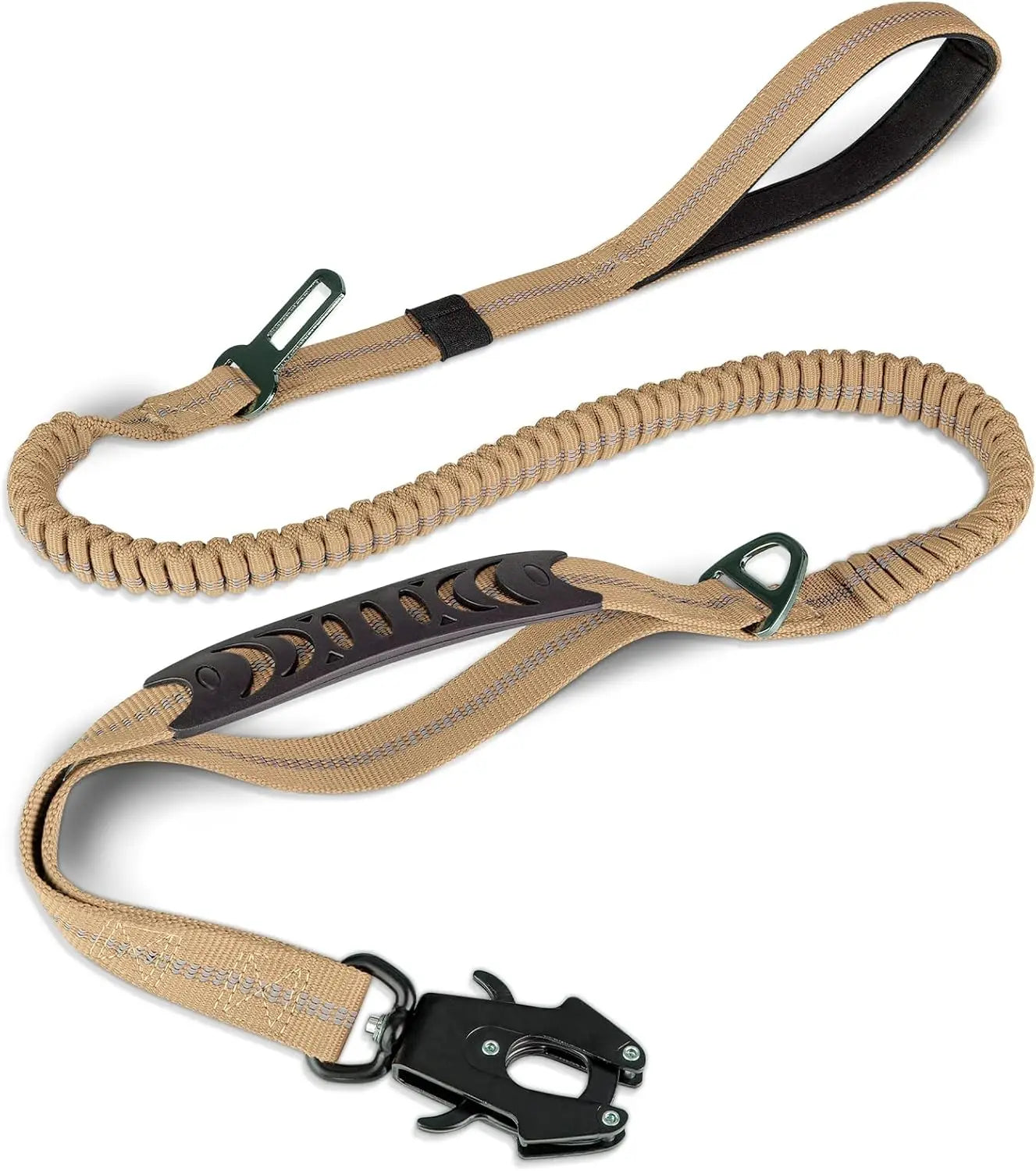 Reflective Shock Absorbing Pet Leashes with Car Seatbelt for Large Dogs, Heavy Duty Tactical Bungee Dog Leash