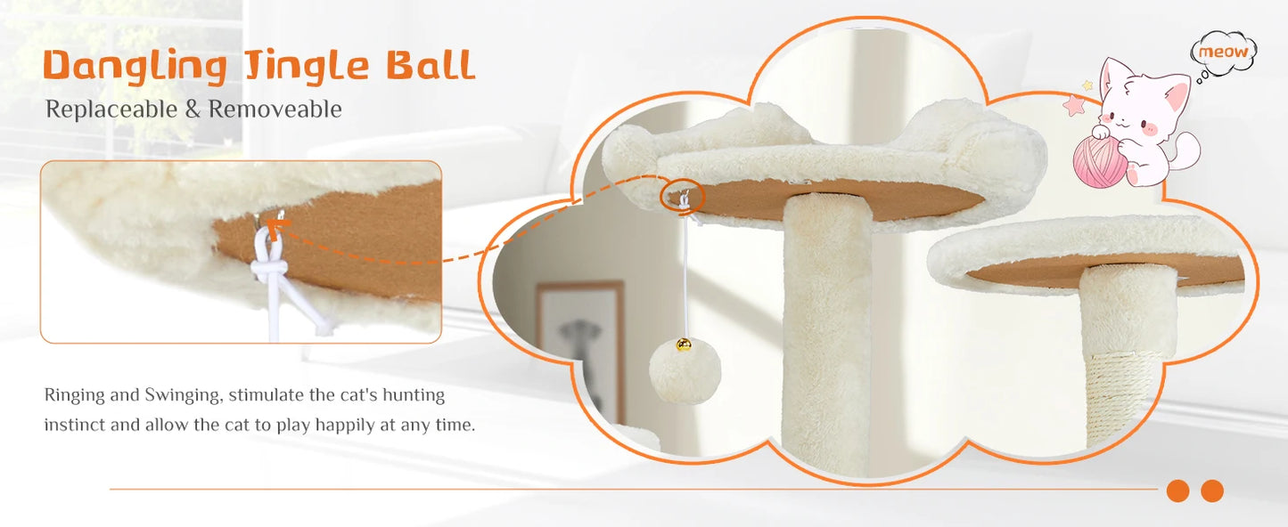 54in Tall Multi-Level Cat Tree Tower for Indoor Pet Furniture Stable Kitty Play House with Sisal Scratching Post