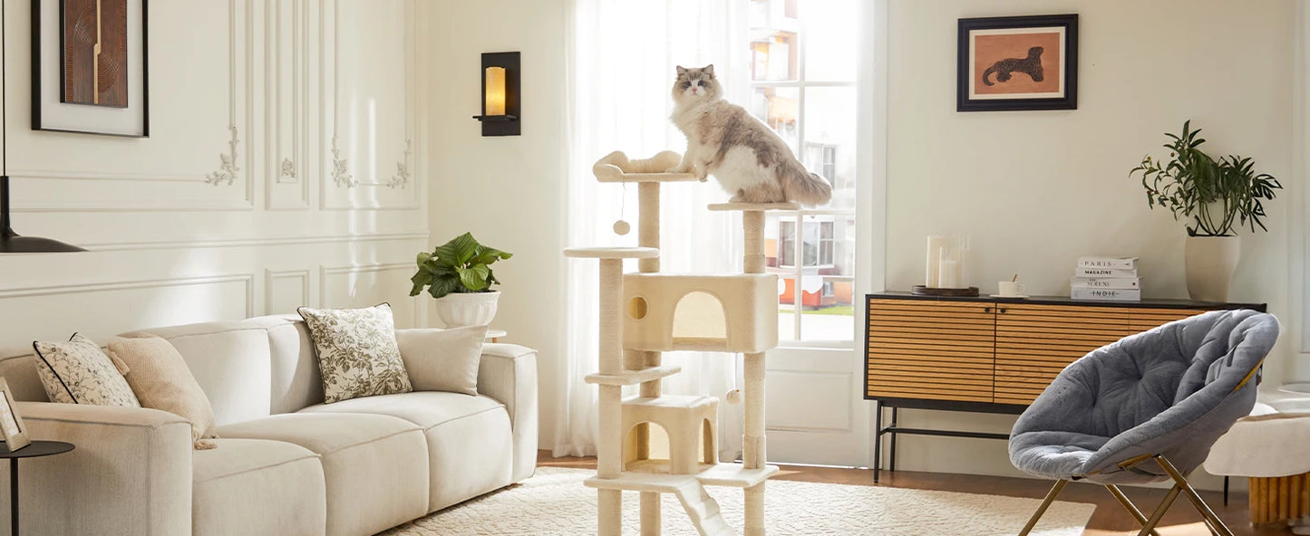 54in Tall Multi-Level Cat Tree Tower for Indoor Pet Furniture Stable Kitty Play House with Sisal Scratching Post