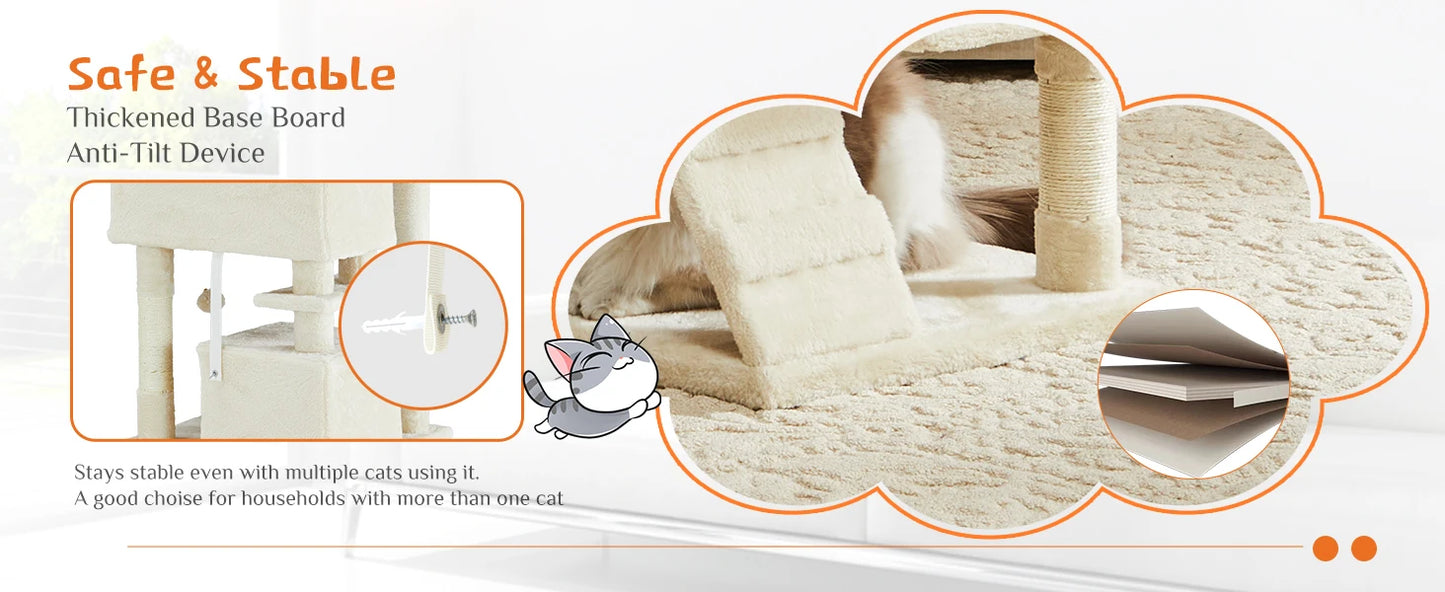 54in Tall Multi-Level Cat Tree Tower for Indoor Pet Furniture Stable Kitty Play House with Sisal Scratching Post