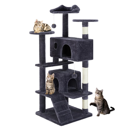 54in Tall Multi-Level Cat Tree Tower for Indoor Pet Furniture Stable Kitty Play House with Sisal Scratching Post