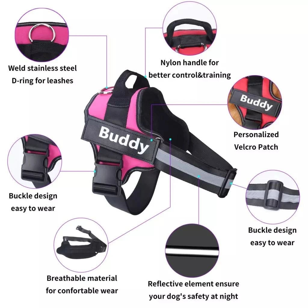 Personalized Dog Harness, NO PULL, Reflective, Breathable Harness Vest For Small - Large Dogs