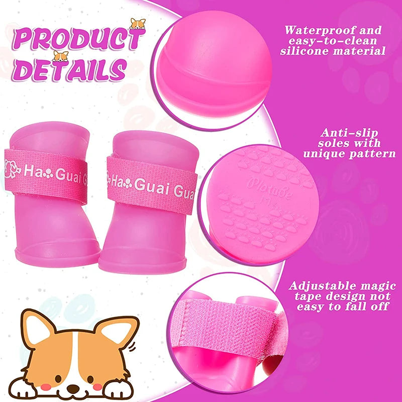 Pet Dog Rainshoes Waterproof Silicone Dog Shoes Anti-skid Boots For Small, Medium & Large Dogs or Cats