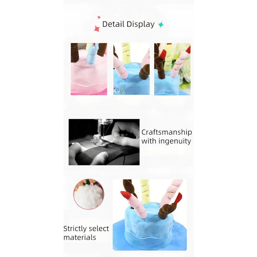 Cute Pet Party Hat for Dogs and Cats - Soft Fluffy Birthday Cap with 5 Color Candles, Blue