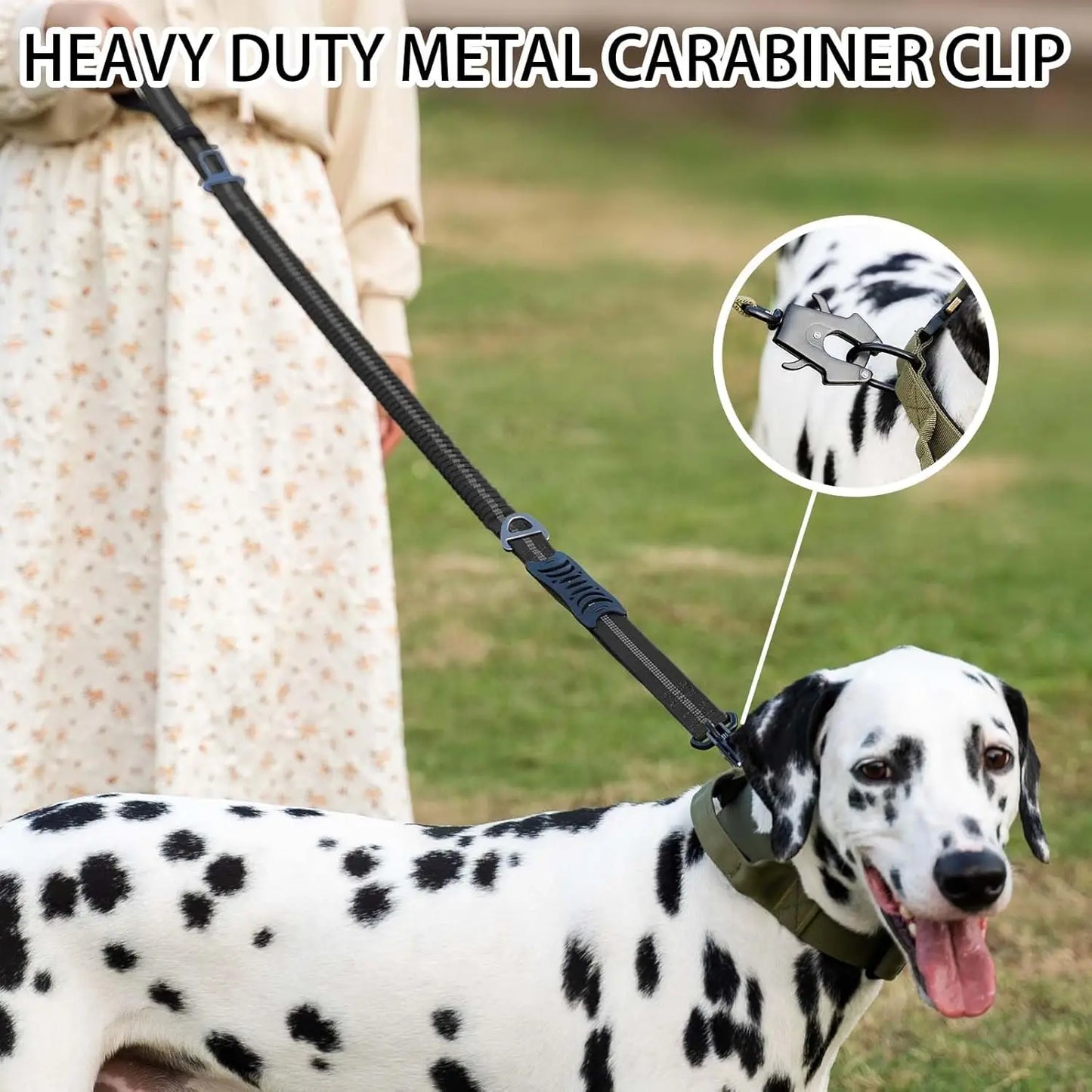 Reflective Shock Absorbing Pet Leashes with Car Seatbelt for Large Dogs, Heavy Duty Tactical Bungee Dog Leash