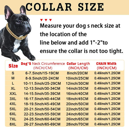 Dog or Cat Chain, Diamond Cuban Collar, Metal Chain Collar with Design Secure Buckle