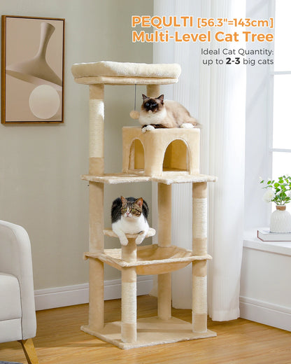 Cat Tree for Indoor Cats 5-Level Cat Tower for Large Cats with Large Hammock Sisal Covered Scratching Posts