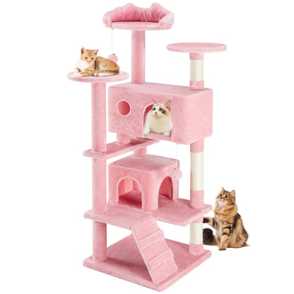 54in Tall Multi-Level Cat Tree Tower for Indoor Pet Furniture Stable Kitty Play House with Sisal Scratching Post