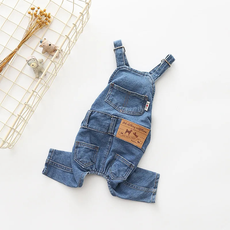 Fashion Soft Denim Pet Overalls - Jean Outfit Set for Small - Medium Breed Dogs