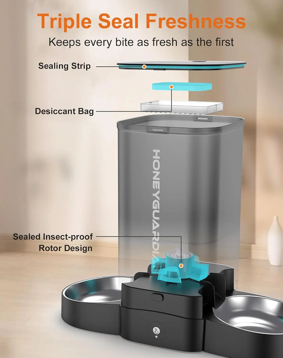5L Automatic Cat Feeder for Two Cats, WiFi Smart Pet Dispenser with App Control, Dual Power, Stainless Steel Bowl