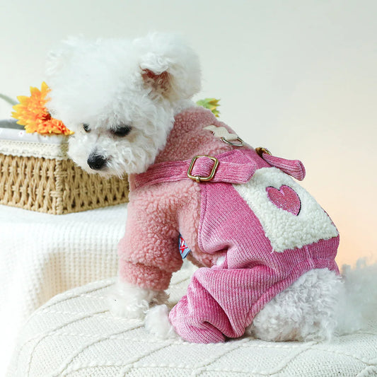 Winter Overall For Dogs Pink Harness / Jacket With Pink Corduroy Pants