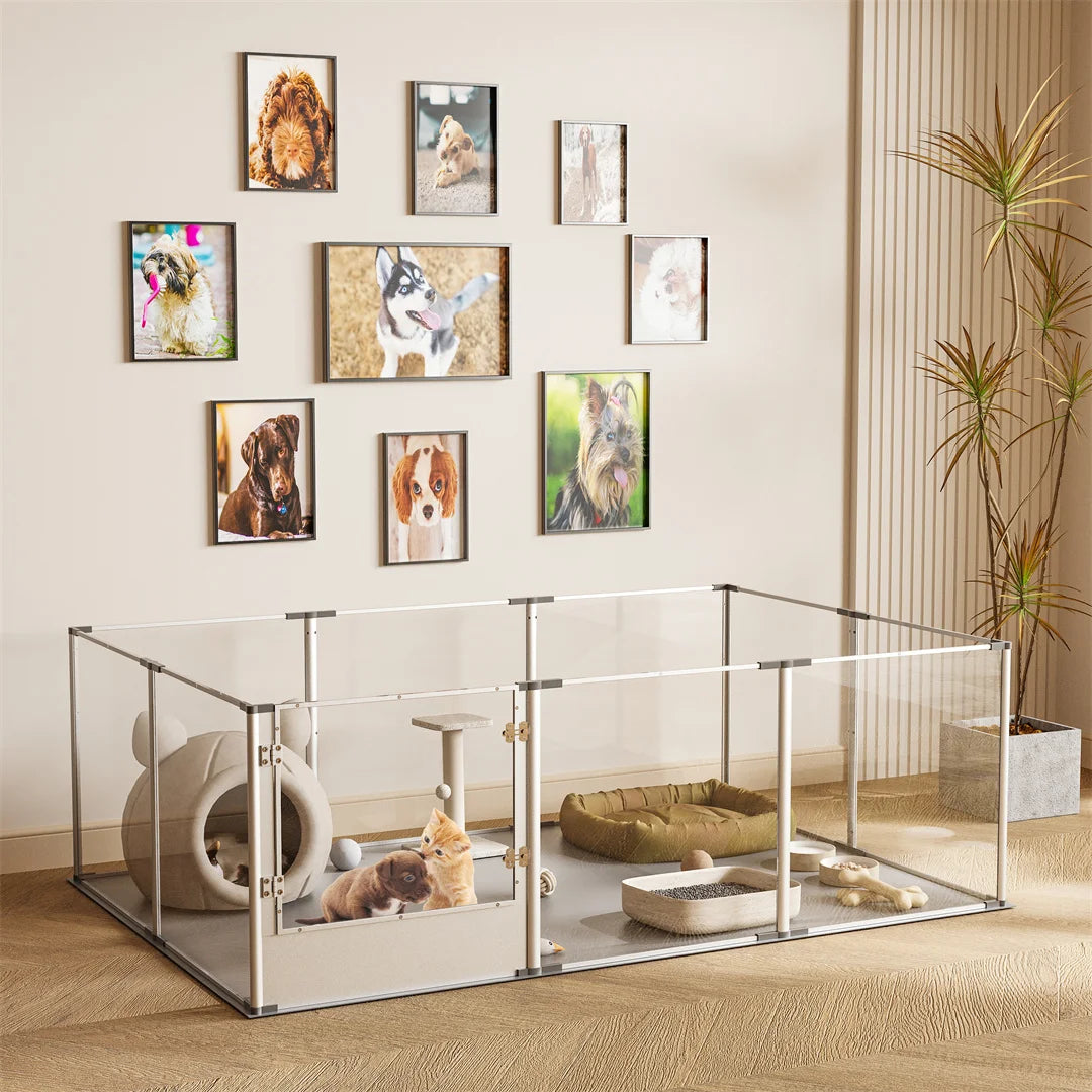 180cm Whelping Playpen, Clear Acrylic Dog Playpen with Waterproof Fertility Pad for Pets