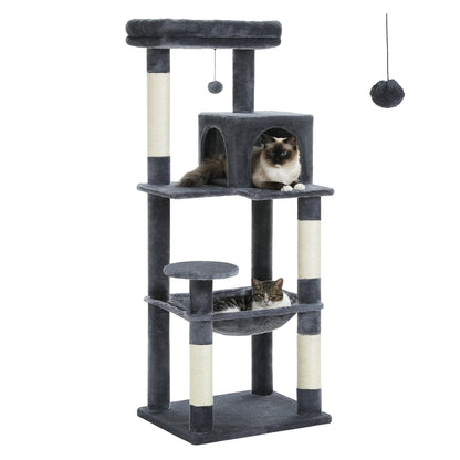 Cat Tree for Indoor Cats 5-Level Cat Tower for Large Cats with Large Hammock Sisal Covered Scratching Posts