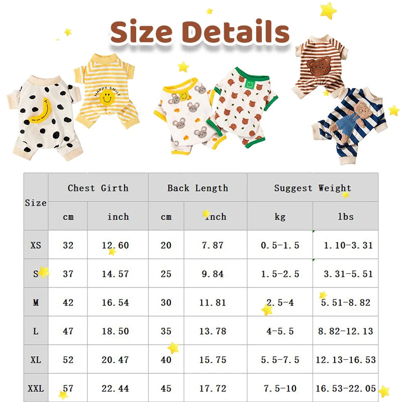 Pet Dog Clothes Striped Smile Print Jumpsuits, Pajamas