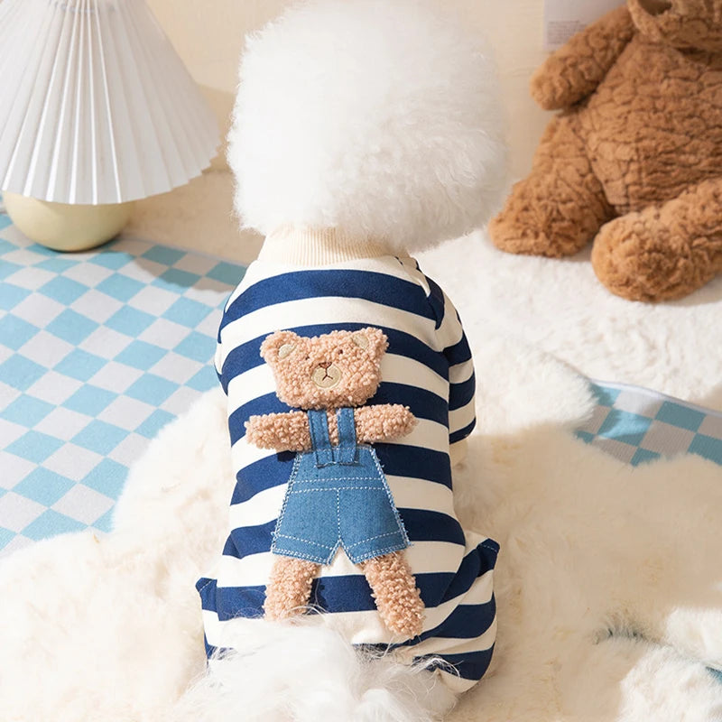 Pet Dog Clothes Striped Smile Print Jumpsuits, Pajamas