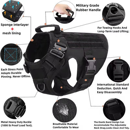 Tactical Dog Harness Collar/Harness and Leash Molle Pouches For Medium Large & Dogs