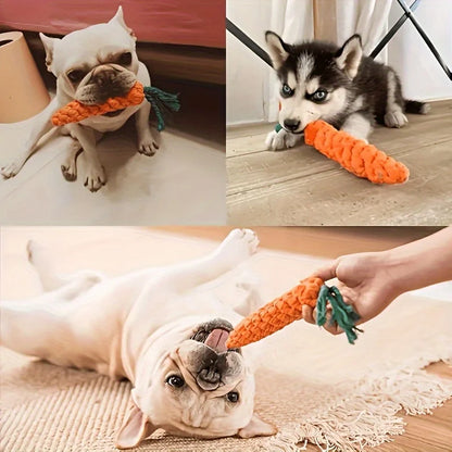 3pcs Carrot-Shaped Dog Chew Toys, Durable Polyester, Interactive
