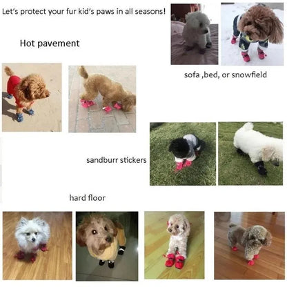 4pcs Dog or Cat Soft-Soled Shoes Waterproof Pet Dog Shoes Anti-Slip Rain Snow Boots Footwear