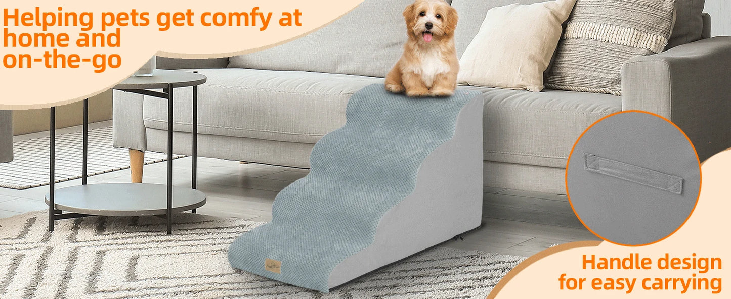 High Density Foam Curved Dog Stairs for High Beds 3/4/5 Tiers Dog Ramp Steps