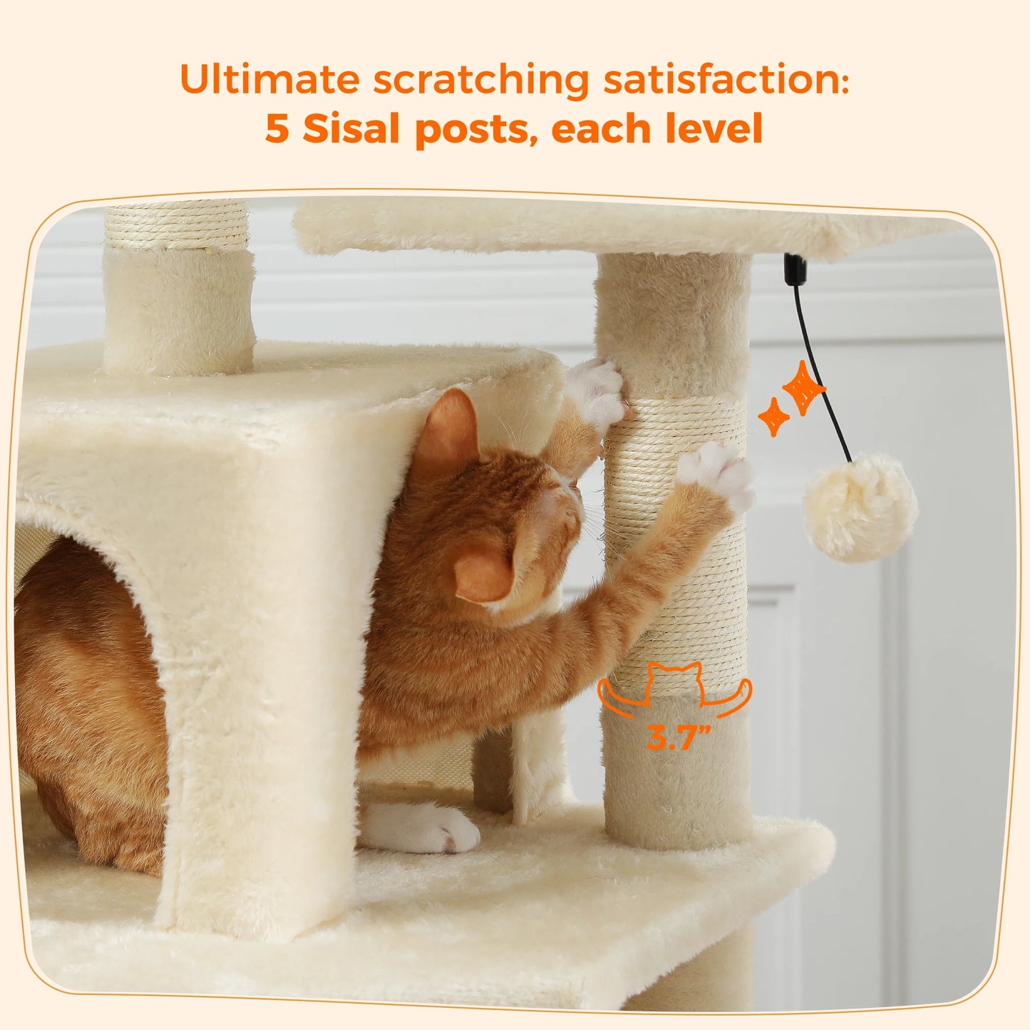 Large Cat Tree and Tower for Indoor Cats With Sisal-Covered Scratching Posts Spacious Hammock Padded Perches and Condos