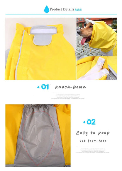 Medium - Large Dog Raincoat, Waterproof, Four Corner Hooded Jacket Poncho