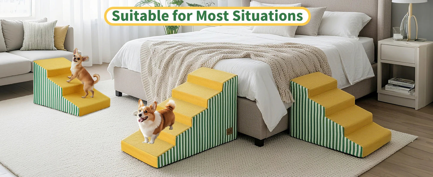 Dog Damp Step 3/4/5 Steps High-Density Foam Dog Stairs with Gentle Slope for High Beds and Sofa, Washable Cover, Vibrant Color
