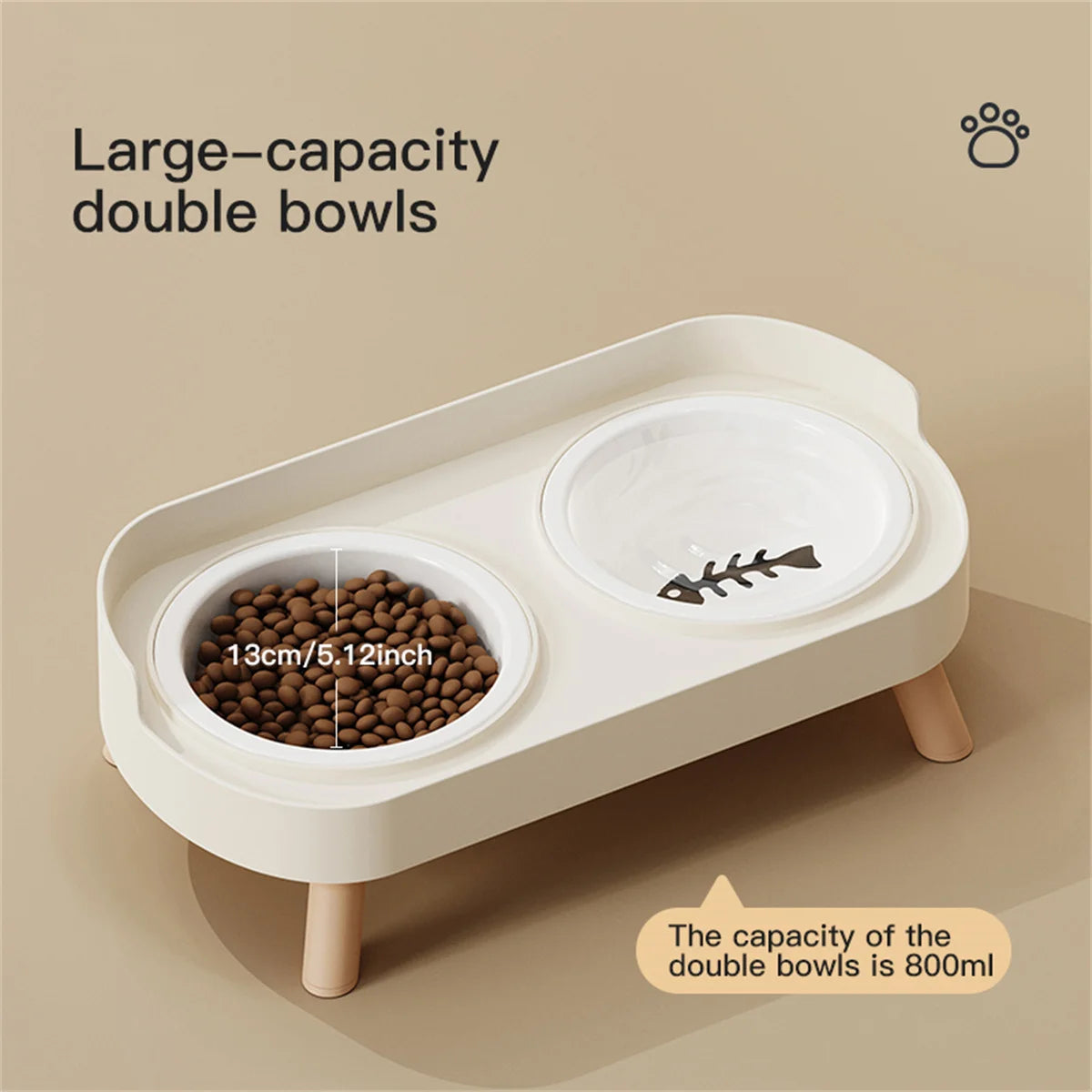 Pet double bowl feeder, adjustable height, cat and dog water dispenser