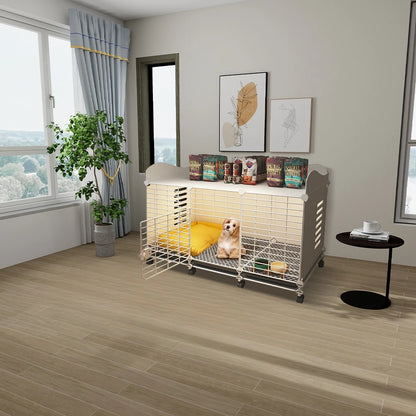 Dog Crate End Table with Wheels & Tray