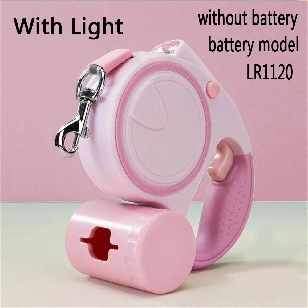 Dog Leash With Led Lights and Garbage Bag Retractable Nylon 5M Traction Rope Belt,Durable