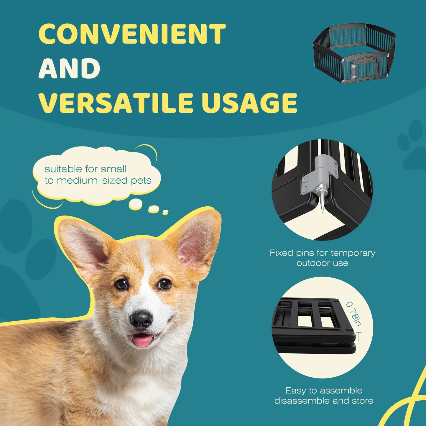 Plastic Dog Playpen, 6 Panel, 24IN Expandable Durable Pet Fence for Medium Dogs Indoor / Outdoor, Folding Portable Puppy Playpen