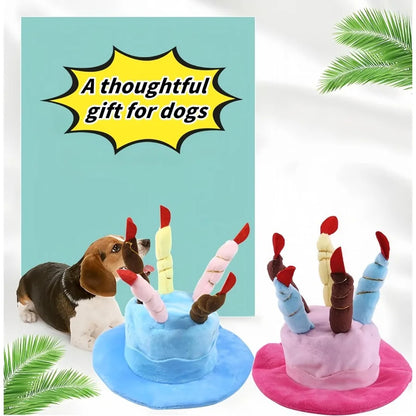 Cute Pet Party Hat for Dogs and Cats - Soft Fluffy Birthday Cap with 5 Color Candles, Blue