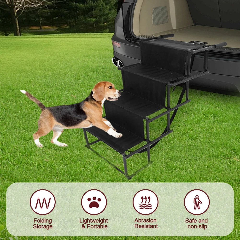4 Steps Pet Ladder Ramp Foldable Nonslip Surface Lightweight Sturdy Portable Folding Pet Stairs Rubber for Car, Home Indoor Outdo