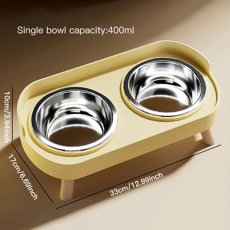 Pet double bowl feeder, adjustable height, cat and dog water dispenser
