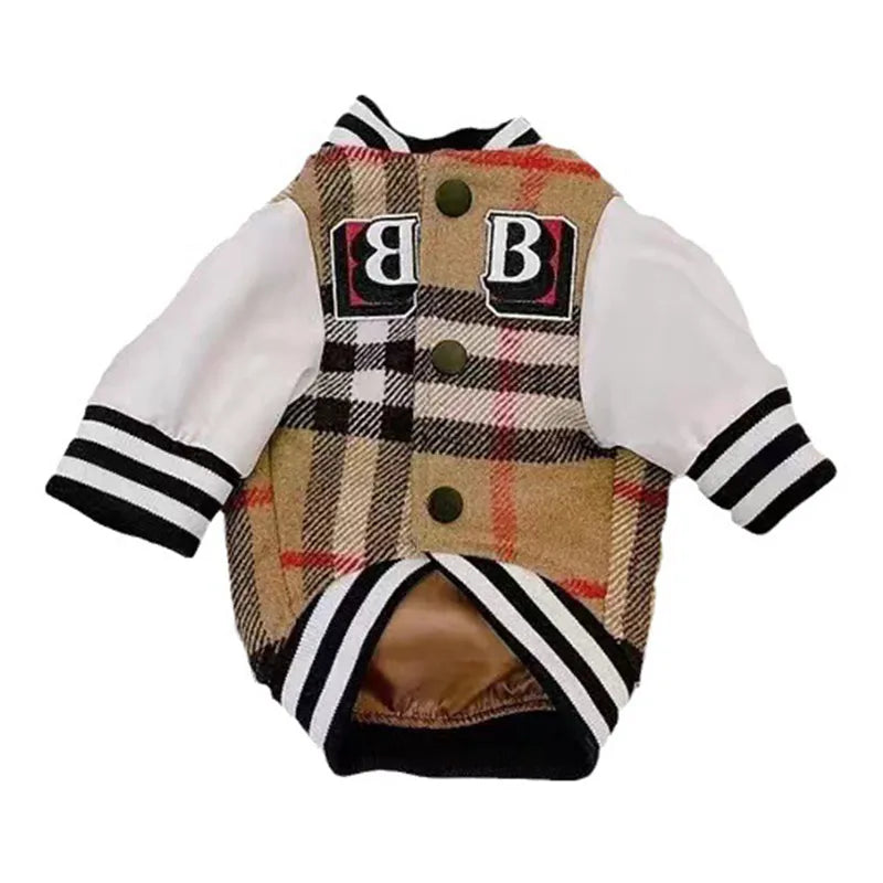 New Autumn Winter Dog/Cat Clothes Thick Warm Soft Coat, Plaid Fashion Coat Baseball Uniform