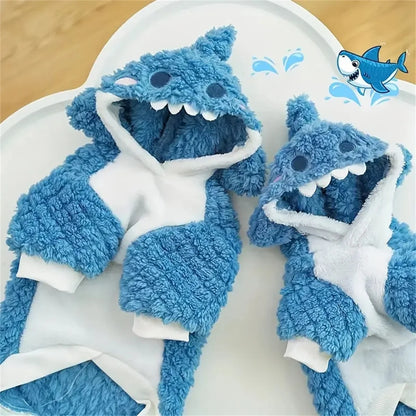 Cozy Shark Plush Pet Hoodie - Thick, Warm Fleece Sweater for Small to Large Breeds
