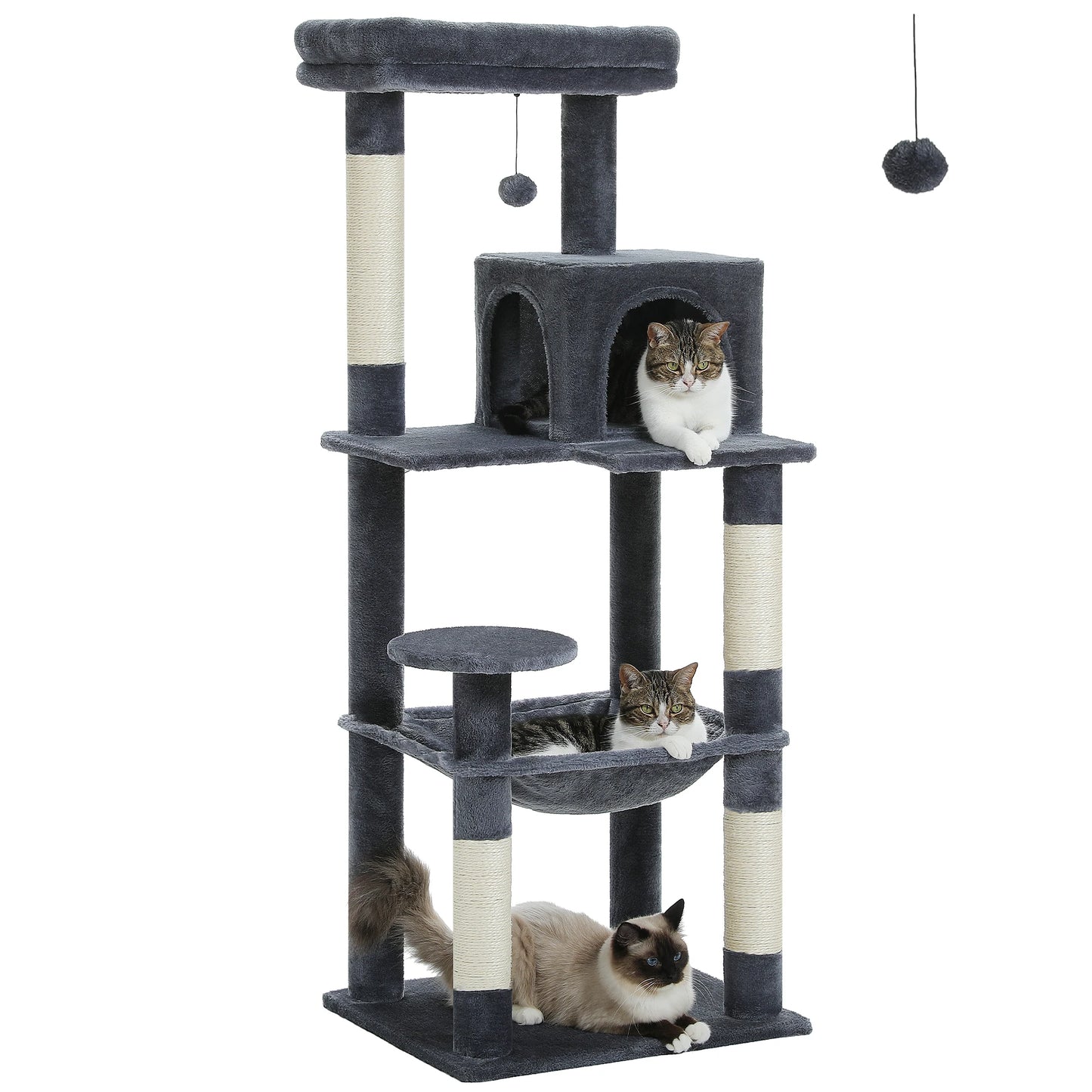 Cat Tree for Indoor Cats 5-Level Cat Tower for Large Cats with Large Hammock Sisal Covered Scratching Posts