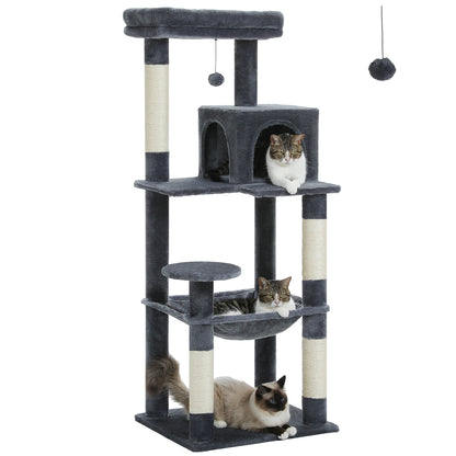 Cat Tree for Indoor Cats 5-Level Cat Tower for Large Cats with Large Hammock Sisal Covered Scratching Posts