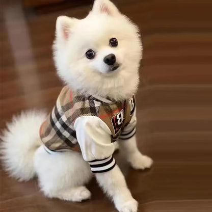 New Autumn Winter Dog/Cat Clothes Thick Warm Soft Coat, Plaid Fashion Coat Baseball Uniform