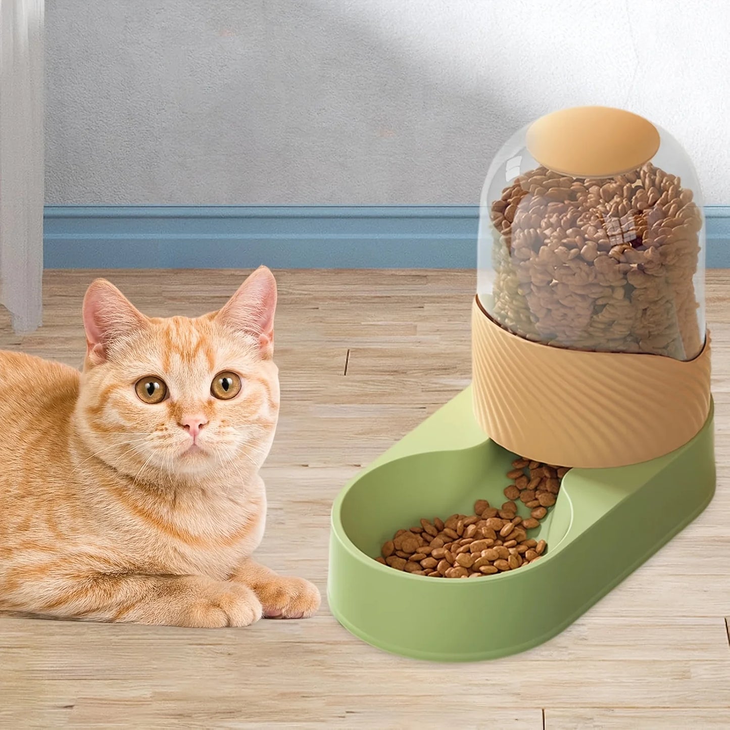 2-in-1 Automatic Cat Feeder & Water Dispenser, Anti-Slip Slow-Fall Food Bowl, Durable Easy-Clean Pet Feeder, No Battery Needed