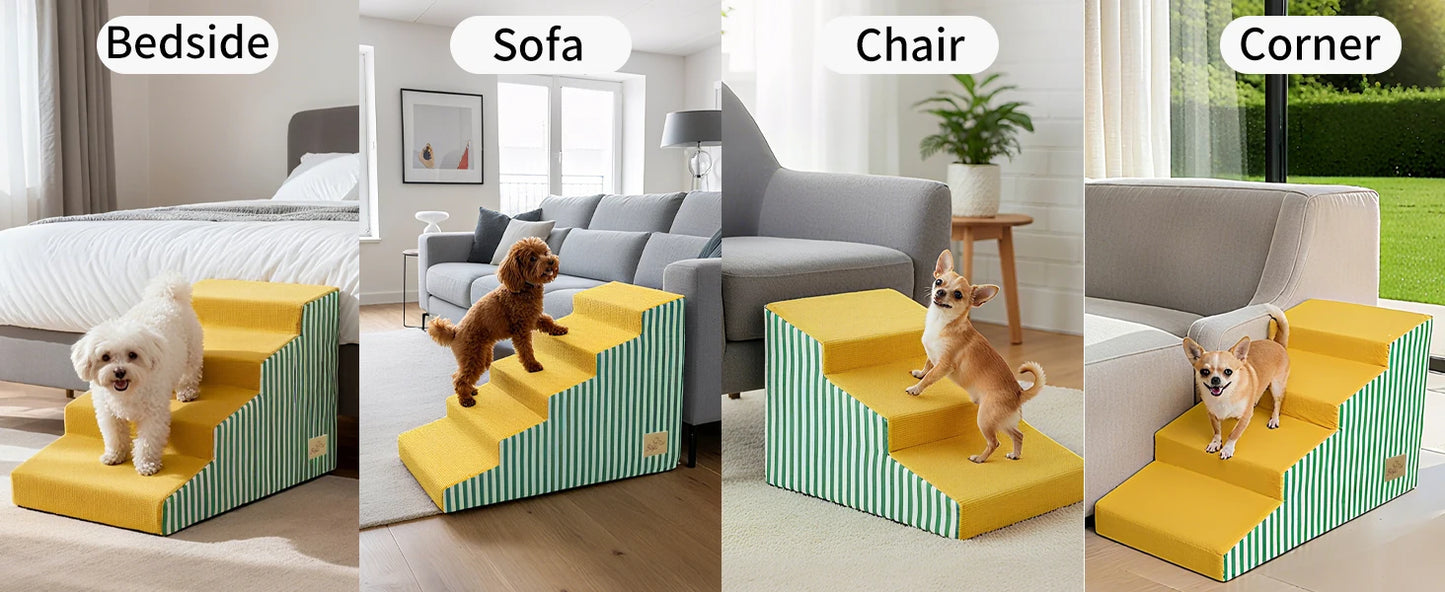 Dog Damp Step 3/4/5 Steps High-Density Foam Dog Stairs with Gentle Slope for High Beds and Sofa, Washable Cover, Vibrant Color