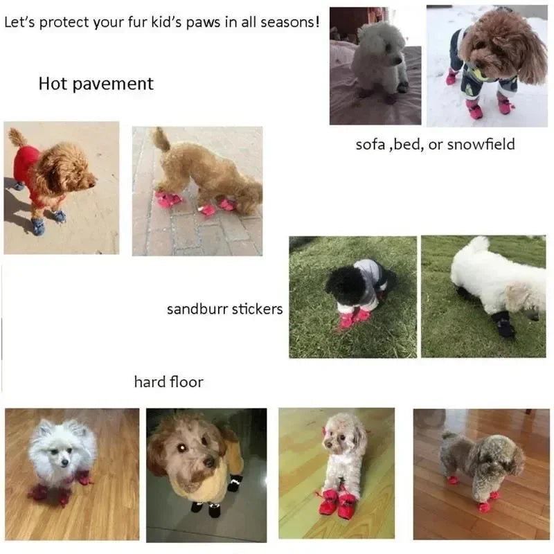 4pcs Dog or Cat Soft-Soled Shoes Waterproof Pet Dog Shoes Anti-Slip Rain Snow Boots Footwear