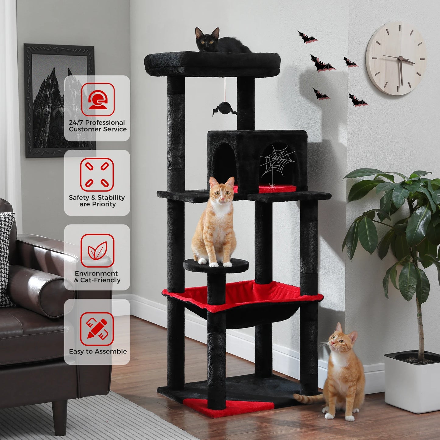 Cat Tree for Indoor Cats 5-Level Cat Tower for Large Cats with Large Hammock Sisal Covered Scratching Posts