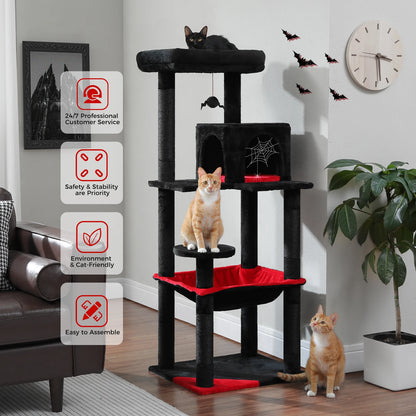 Cat Tree for Indoor Cats 5-Level Cat Tower for Large Cats with Large Hammock Sisal Covered Scratching Posts