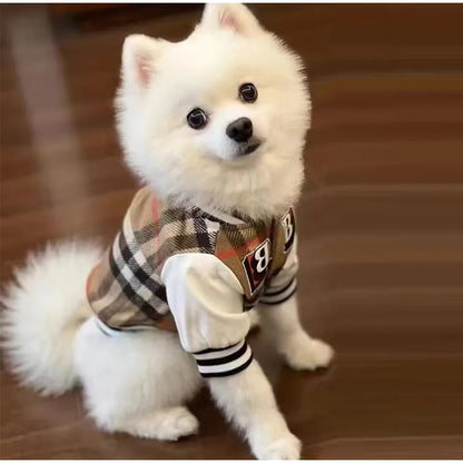 New Autumn Winter Dog/Cat Clothes Thick Warm Soft Coat, Plaid Fashion Coat Baseball Uniform