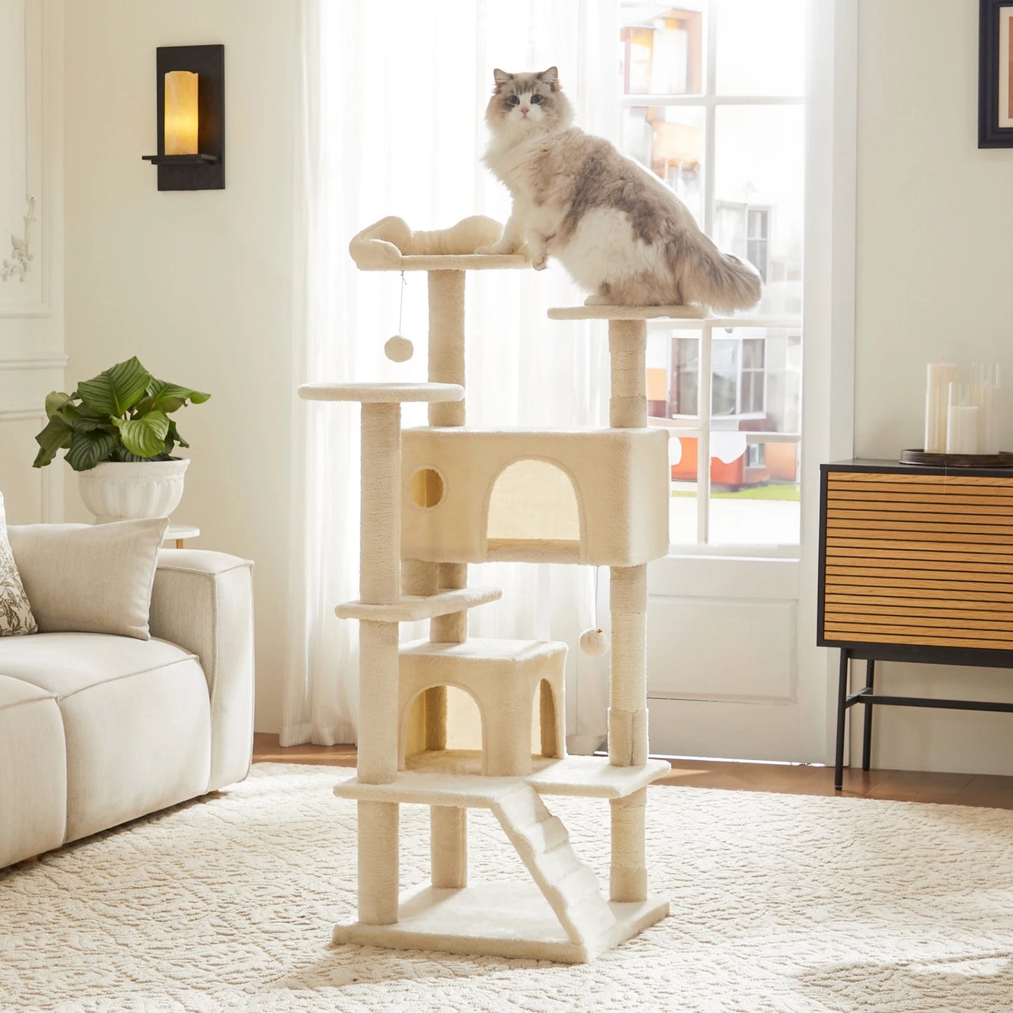 54in Tall Multi-Level Cat Tree Tower for Indoor Pet Furniture Stable Kitty Play House with Sisal Scratching Post